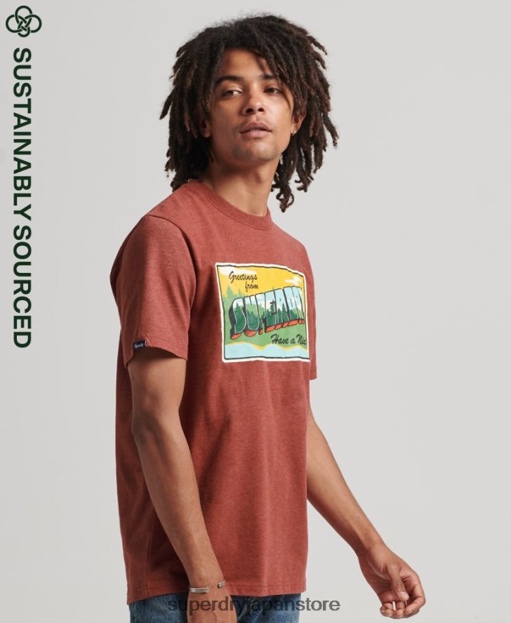 トラベルポストカードグラフィックTシャツ 男性 Superdry 衣類 赤 2J62PZ4820