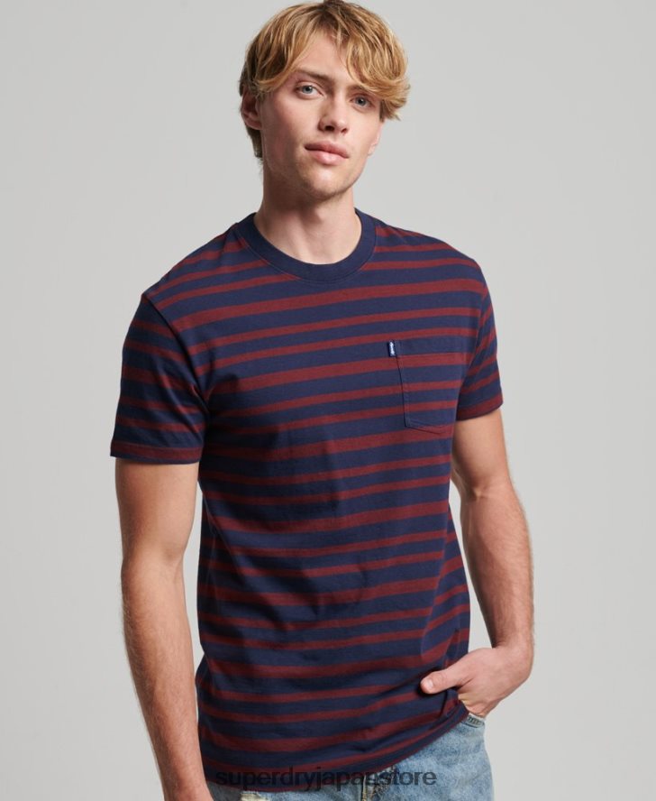オーガニックコットン エッセンシャル ロゴ ストライプ Tシャツ 男性 Superdry 衣類 海軍 2J62PZ4825