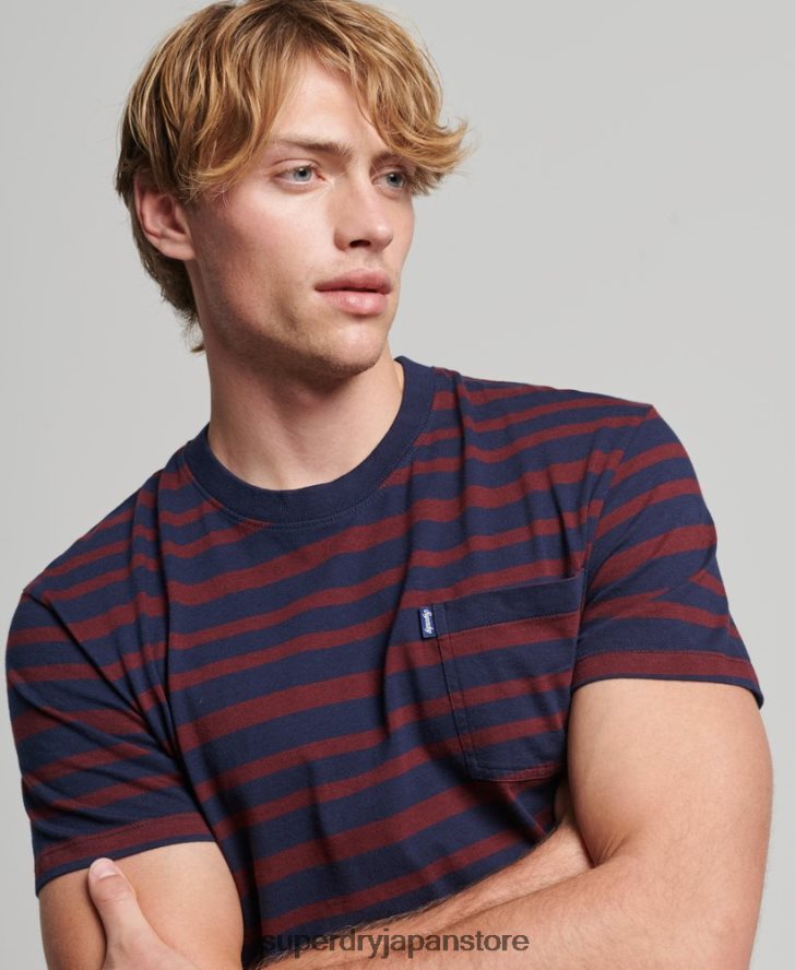 オーガニックコットン エッセンシャル ロゴ ストライプ Tシャツ 男性 Superdry 衣類 海軍 2J62PZ4825