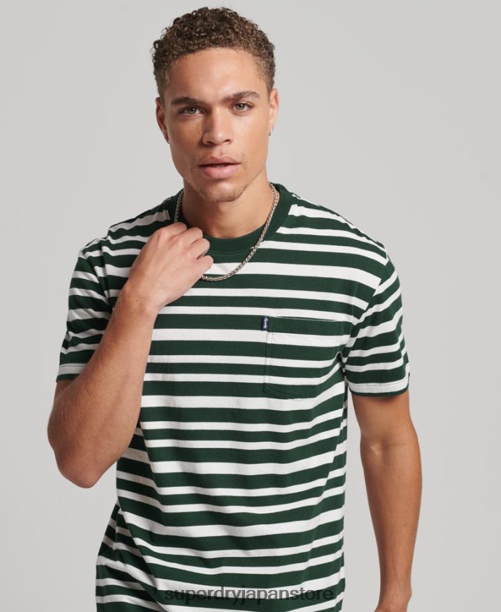 オーガニックコットン エッセンシャル ロゴ ストライプ Tシャツ 男性 Superdry 衣類 黒 2J62PZ4827