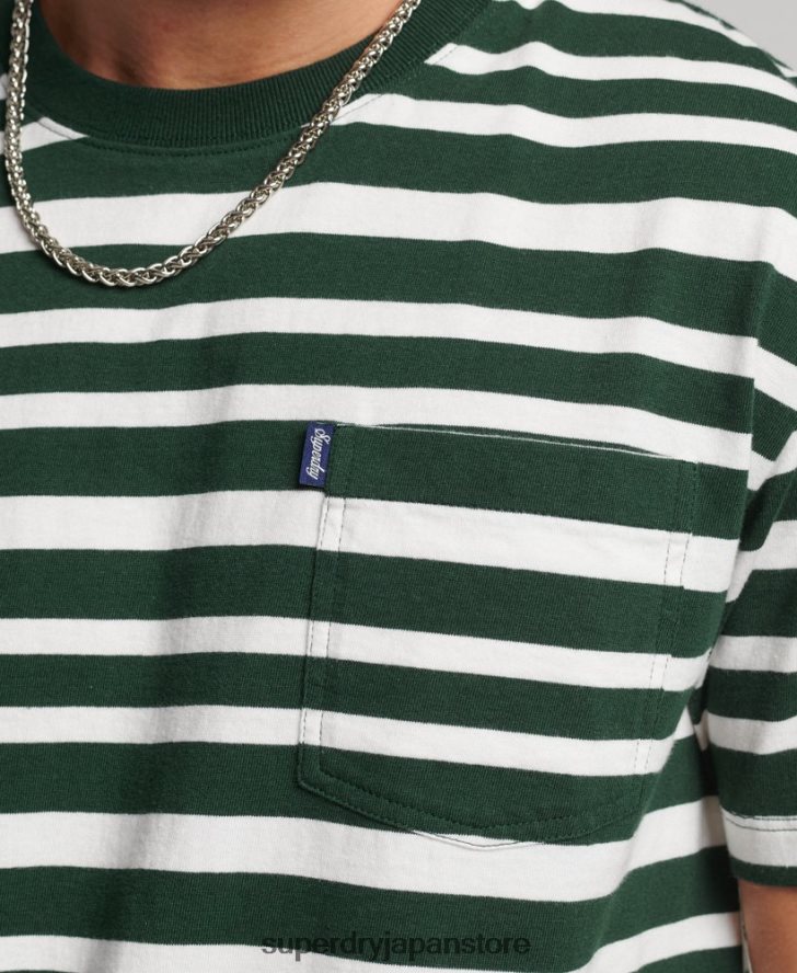 オーガニックコットン エッセンシャル ロゴ ストライプ Tシャツ 男性 Superdry 衣類 黒 2J62PZ4827