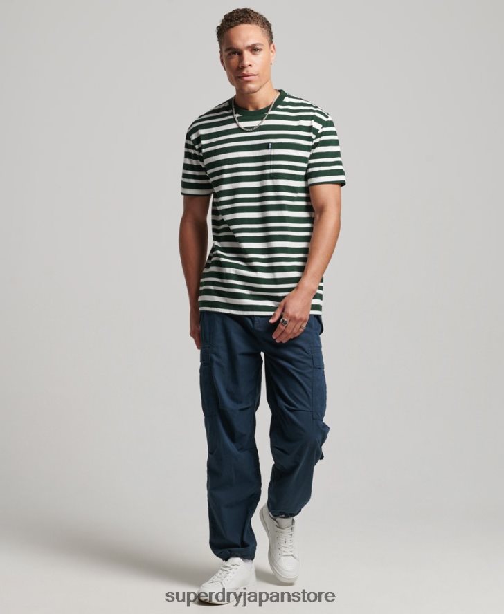 オーガニックコットン エッセンシャル ロゴ ストライプ Tシャツ 男性 Superdry 衣類 黒 2J62PZ4827