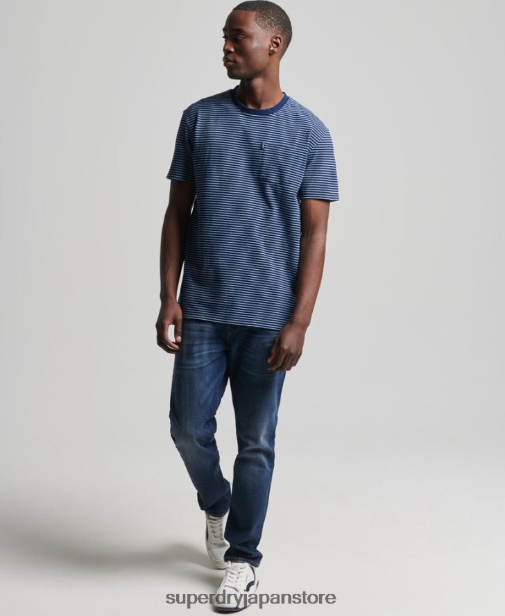 ヴィンテージ インディゴ ストリップ T シャツ 男性 Superdry 衣類 濃紺 2J62PZ4830