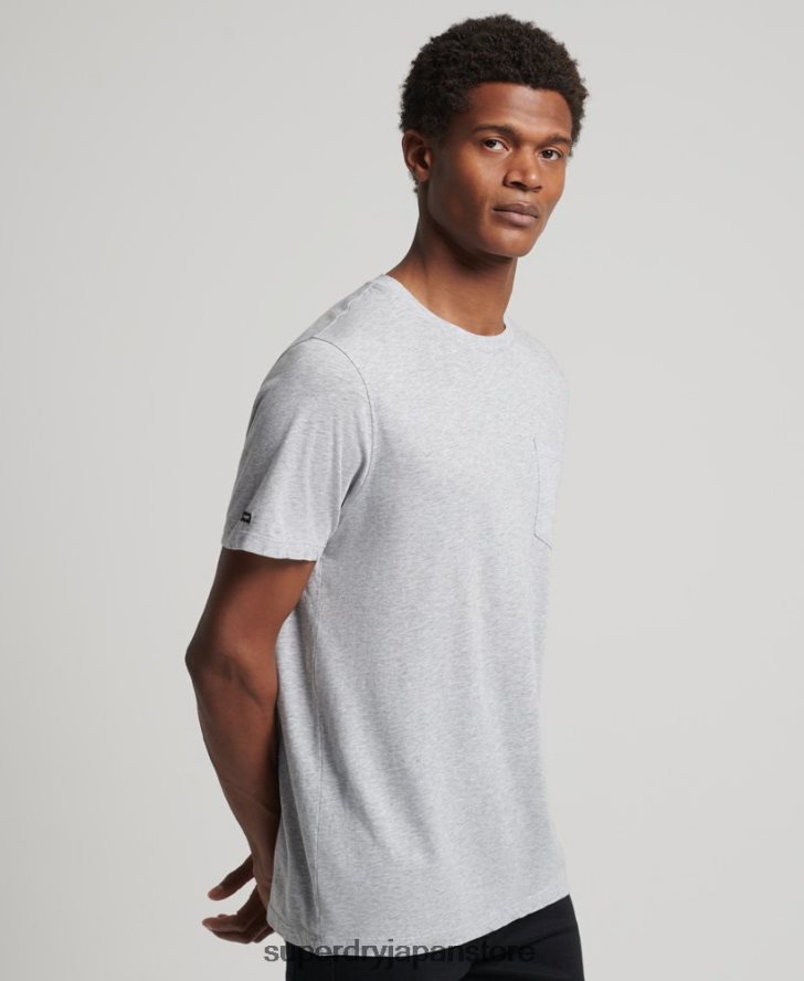 オーガニックコットン クルーネック スラブポケット Tシャツ 男性 Superdry 衣類 ライトグレー 2J62PZ4833