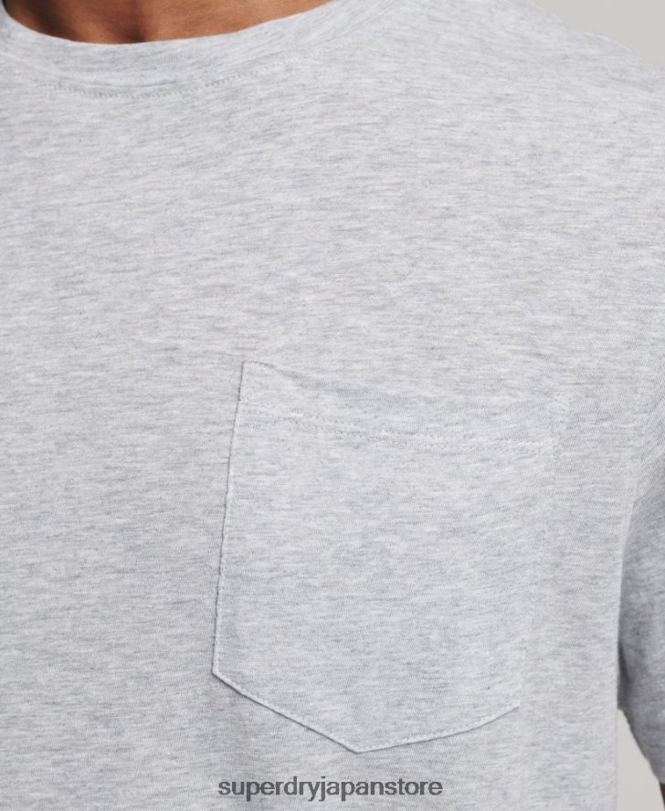 オーガニックコットン クルーネック スラブポケット Tシャツ 男性 Superdry 衣類 ライトグレー 2J62PZ4833