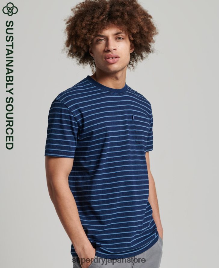 ヴィンテージ インディゴ ストリップ T シャツ 男性 Superdry 衣類 濃紺 2J62PZ4840