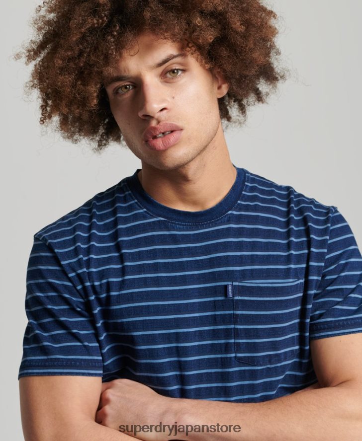 ヴィンテージ インディゴ ストリップ T シャツ 男性 Superdry 衣類 濃紺 2J62PZ4840