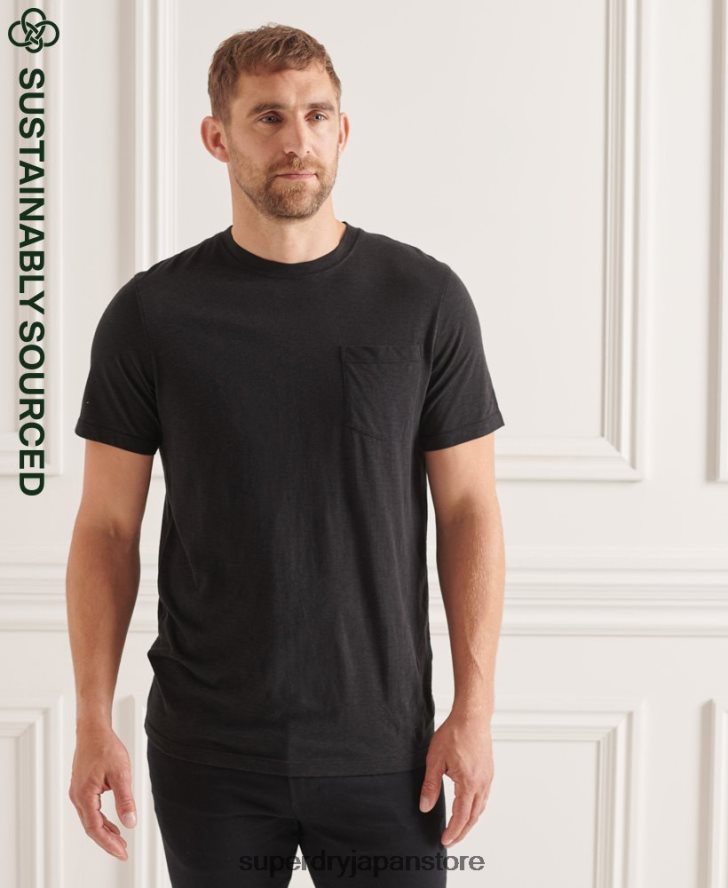 オーガニックコットン クルーネック スラブポケット Tシャツ 男性 Superdry 衣類 黒 2J62PZ4845
