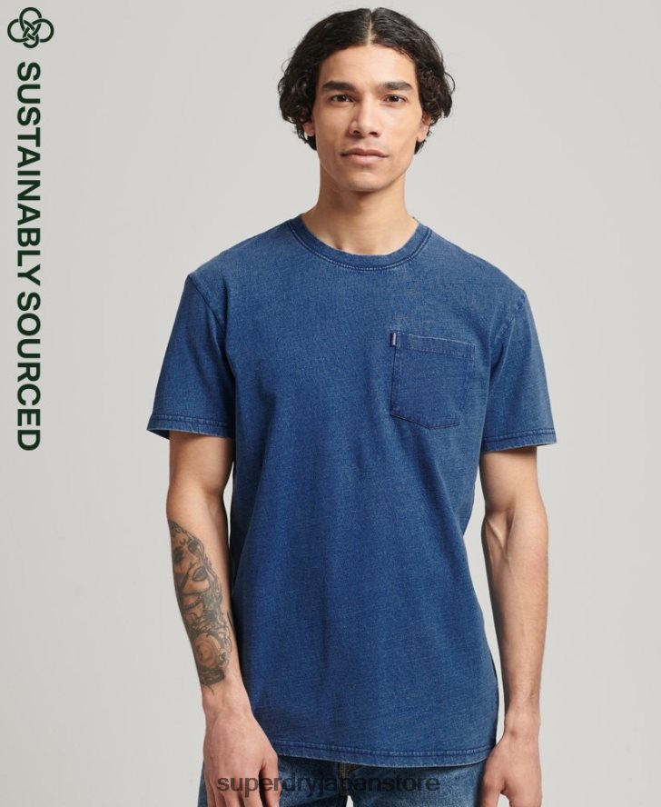 オーガニックコットン ヴィンテージ インディゴ Tシャツ 男性 Superdry 衣類 青 2J62PZ4847