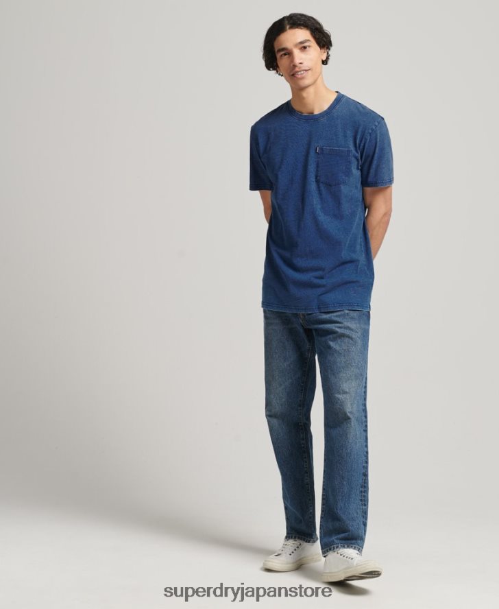 オーガニックコットン ヴィンテージ インディゴ Tシャツ 男性 Superdry 衣類 青 2J62PZ4847