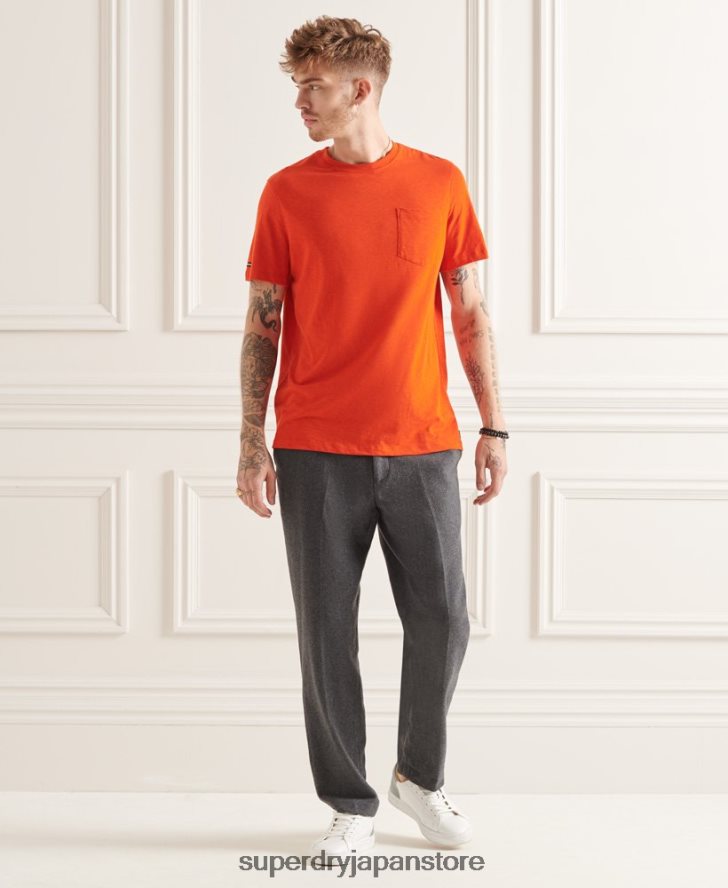 オーガニックコットン クルーネック スラブポケット Tシャツ 男性 Superdry 衣類 オレンジ 2J62PZ4859