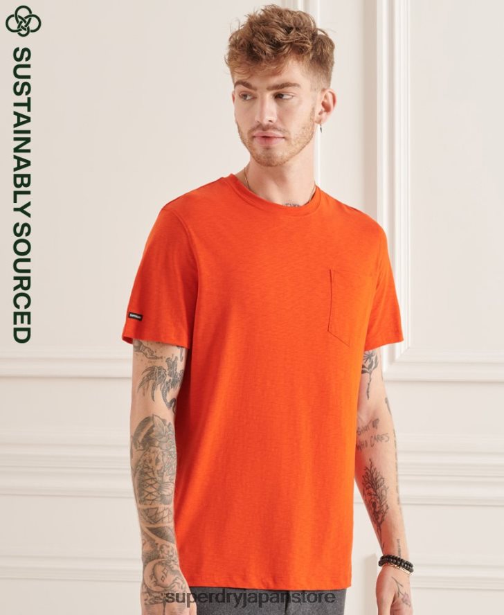 オーガニックコットン クルーネック スラブポケット Tシャツ 男性 Superdry 衣類 オレンジ 2J62PZ4859