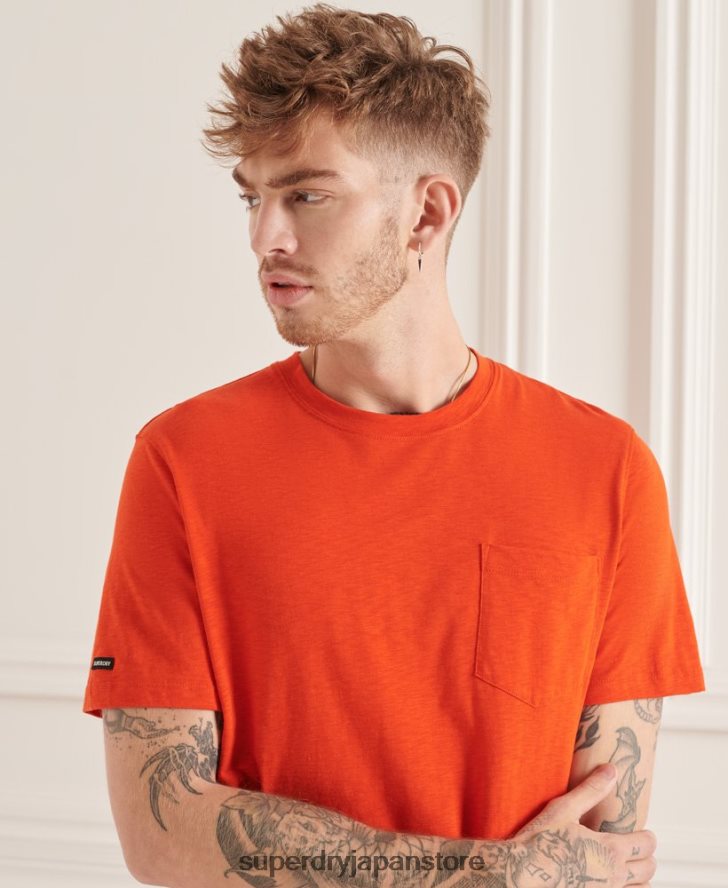 オーガニックコットン クルーネック スラブポケット Tシャツ 男性 Superdry 衣類 オレンジ 2J62PZ4859