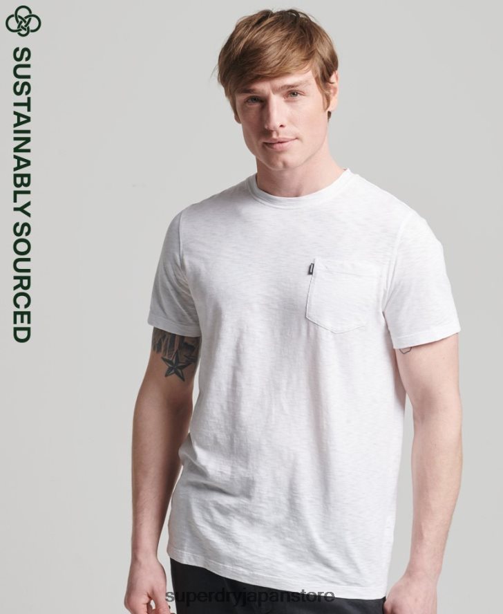 オーガニックコットン クルーネック スラブポケット Tシャツ 男性 Superdry 衣類 白 2J62PZ4865