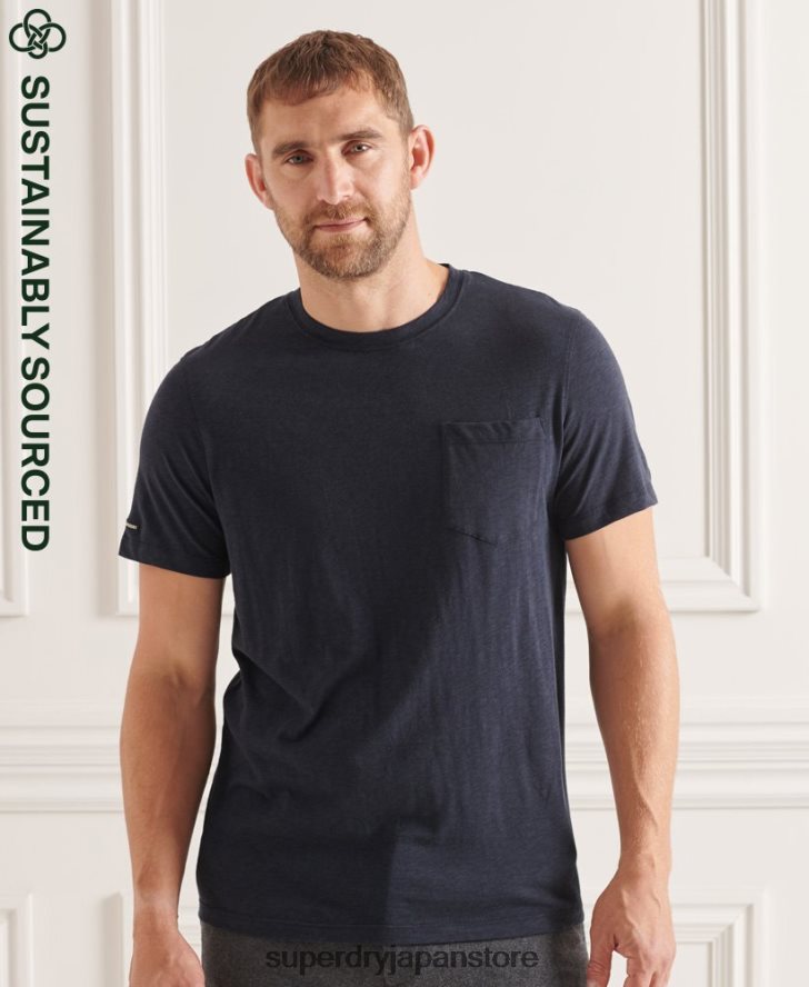 オーガニックコットン クルーネック スラブポケット Tシャツ 男性 Superdry 衣類 海軍 2J62PZ4871
