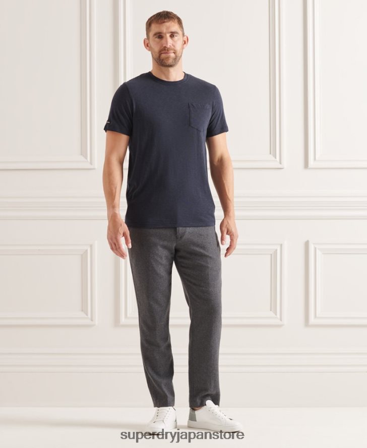 オーガニックコットン クルーネック スラブポケット Tシャツ 男性 Superdry 衣類 海軍 2J62PZ4871