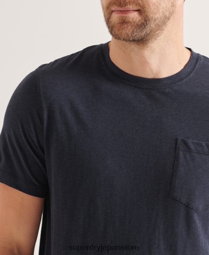 オーガニックコットン クルーネック スラブポケット Tシャツ 男性 Superdry 衣類 海軍 2J62PZ4871