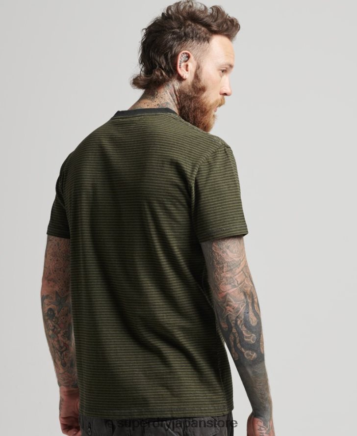オーガニックコットン ストライプポケットTシャツ 男性 Superdry 衣類 緑 2J62PZ4882