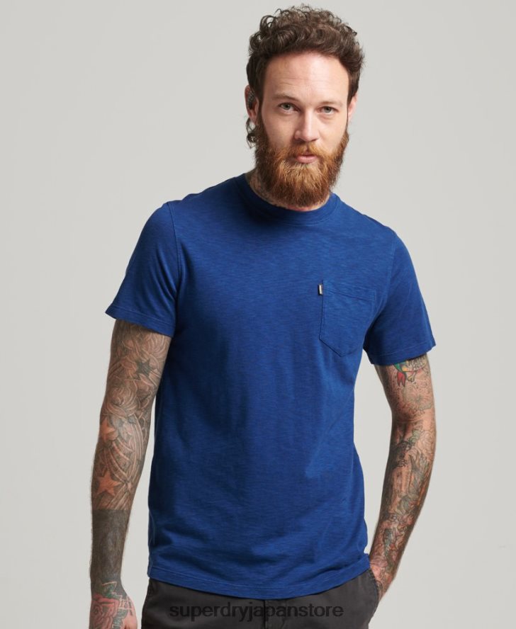 オーガニックコットン クルーネック スラブポケット Tシャツ 男性 Superdry 衣類 青 2J62PZ4884