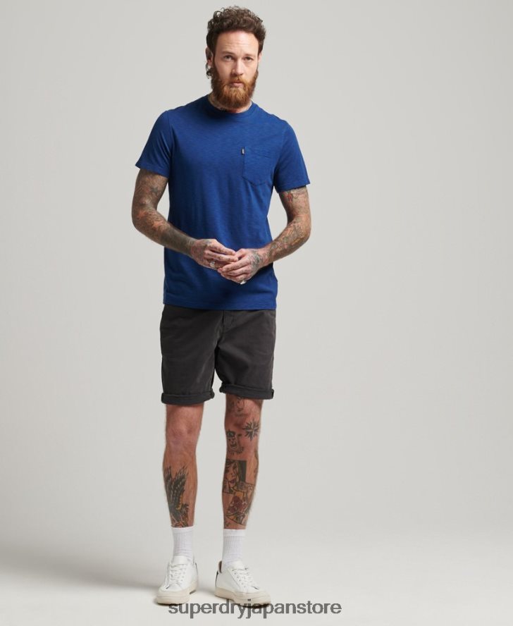 オーガニックコットン クルーネック スラブポケット Tシャツ 男性 Superdry 衣類 青 2J62PZ4884