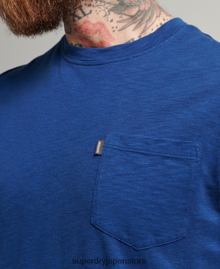 オーガニックコットン クルーネック スラブポケット Tシャツ 男性 Superdry 衣類 青 2J62PZ4884
