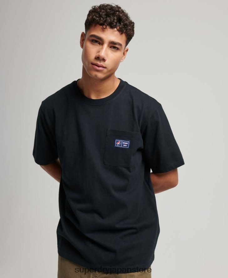 オーガニックコットン ロゴポケットTシャツ 男性 Superdry 衣類 黒 2J62PZ4891