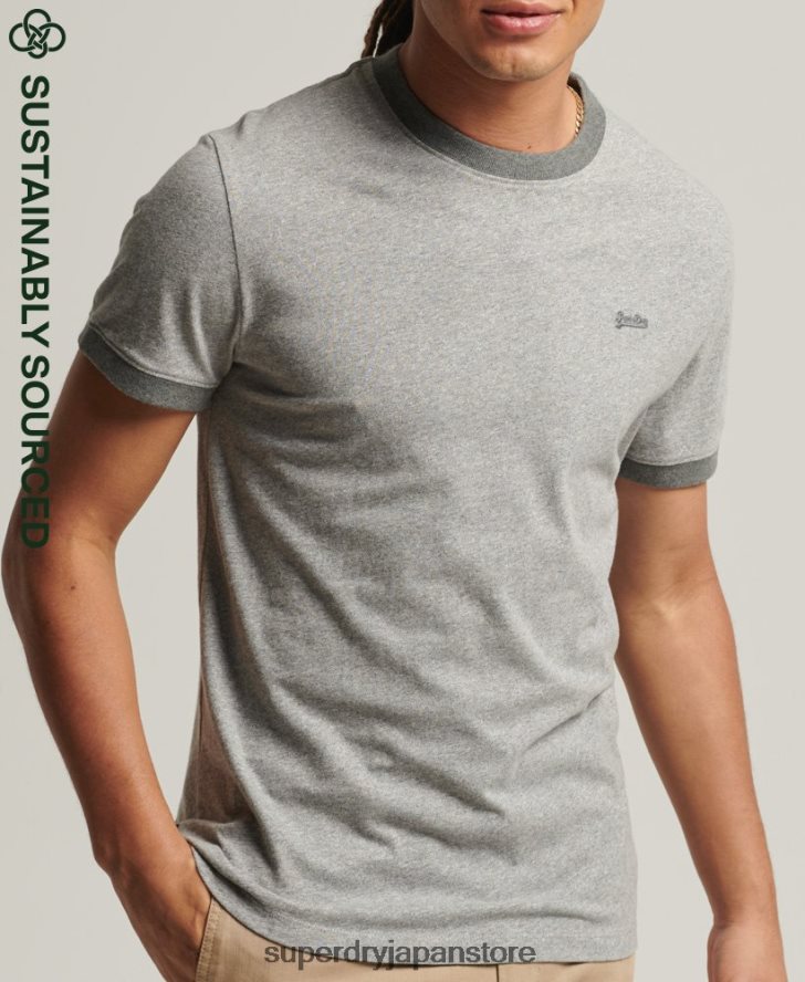 オーガニックコットン エッセンシャルロゴ リンガーTシャツ 男性 Superdry 衣類 ライトグレー 2J62PZ4898