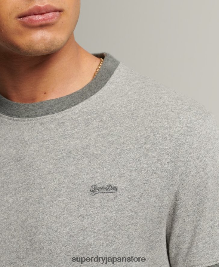 オーガニックコットン エッセンシャルロゴ リンガーTシャツ 男性 Superdry 衣類 ライトグレー 2J62PZ4898