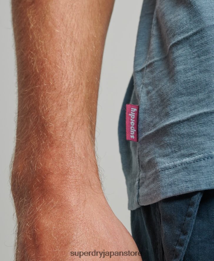オーガニックコットンのヴィンテージテクスチャーTシャツ 男性 Superdry 衣類 青 2J62PZ48