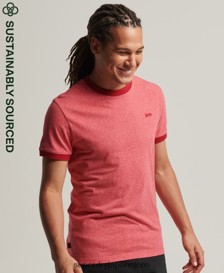 オーガニックコットン エッセンシャルロゴ リンガーTシャツ 男性 Superdry 衣類 赤 2J62PZ4901