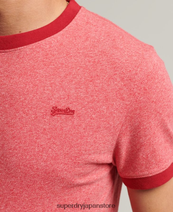 オーガニックコットン エッセンシャルロゴ リンガーTシャツ 男性 Superdry 衣類 赤 2J62PZ4901