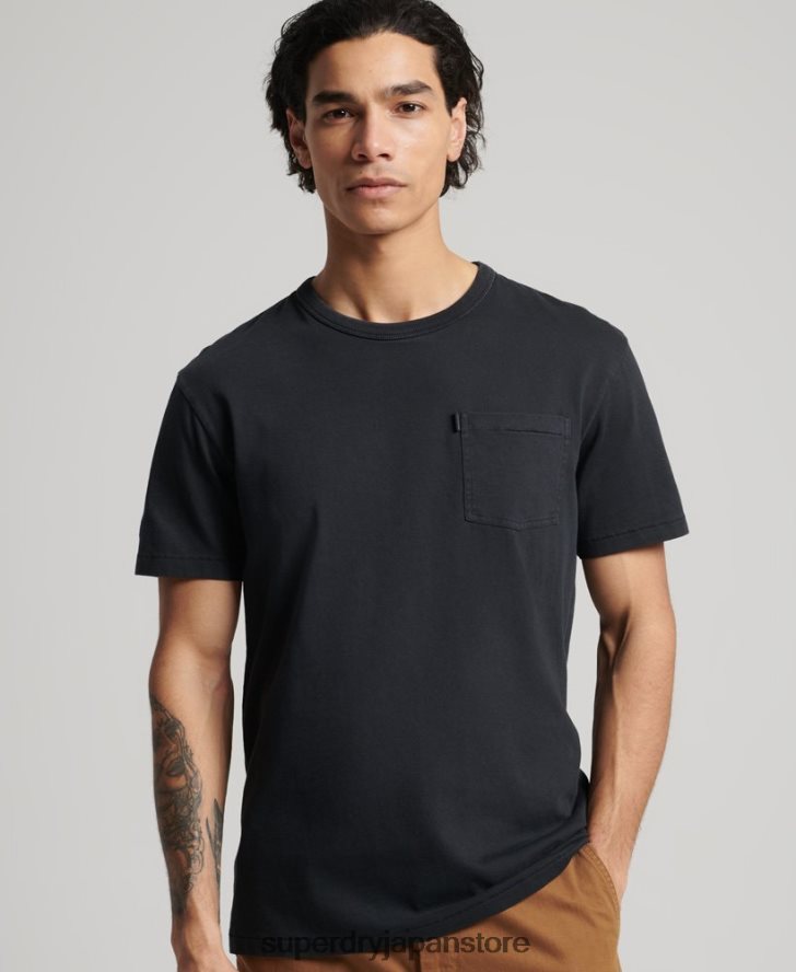 オーガニックコットン ヴィンテージ サーファー ランチェロ Tシャツ 男性 Superdry 衣類 黒 2J62PZ4902