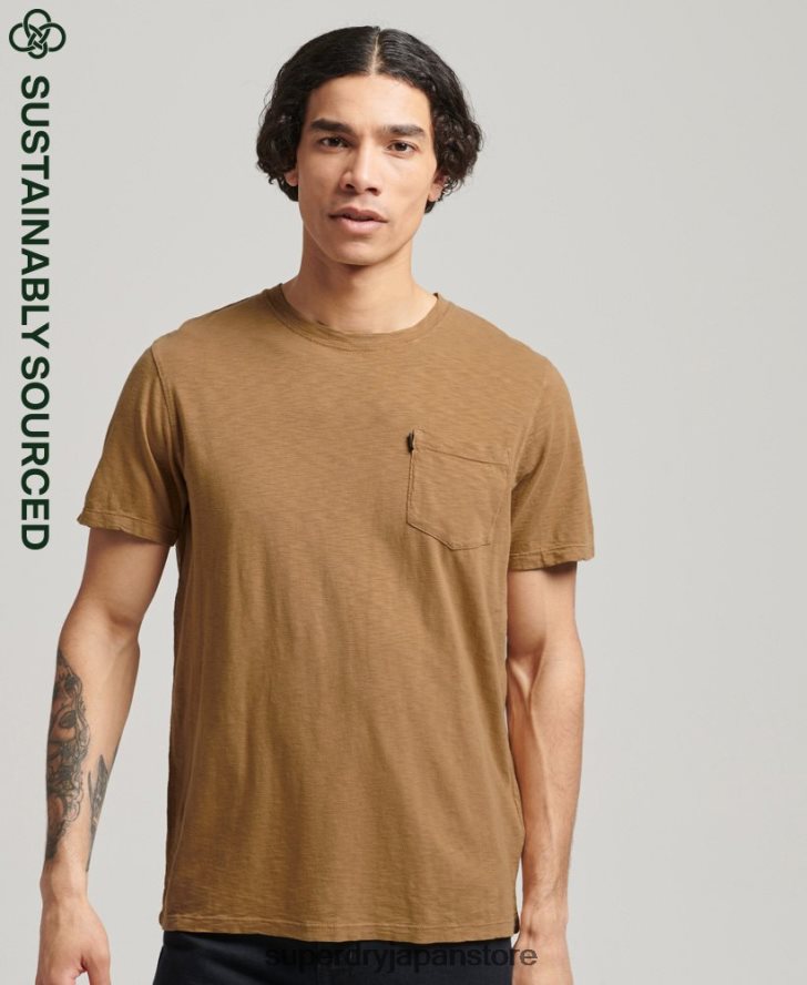 オーガニックコットン クルーネック スラブポケット Tシャツ 男性 Superdry 衣類 茶色 2J62PZ4905