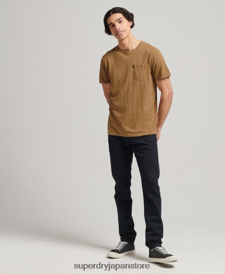 オーガニックコットン クルーネック スラブポケット Tシャツ 男性 Superdry 衣類 茶色 2J62PZ4905