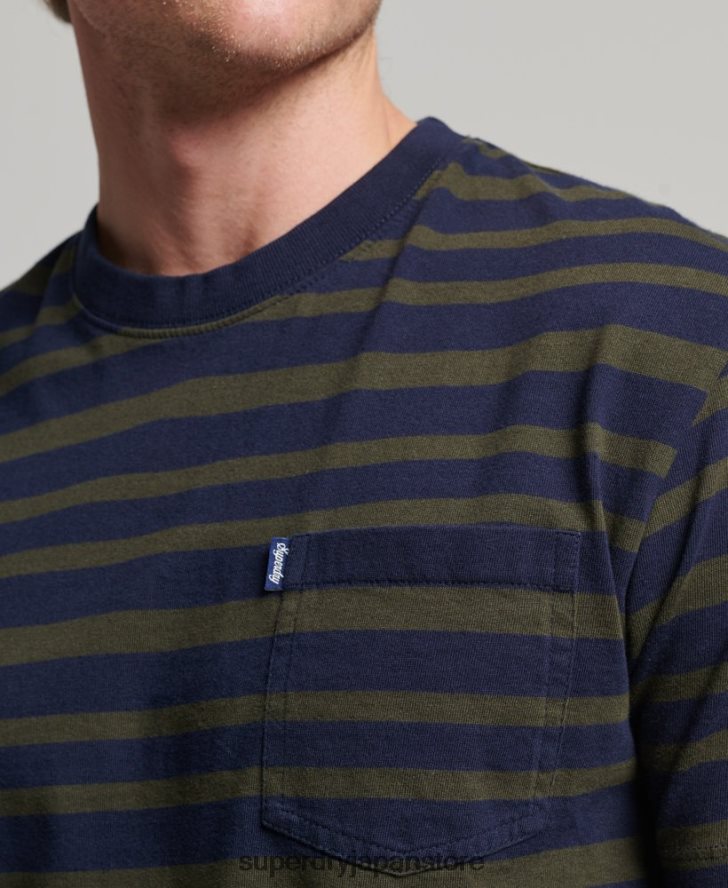 オーガニックコットン エッセンシャル ロゴ ストライプ Tシャツ 男性 Superdry 衣類 海軍 2J62PZ4906