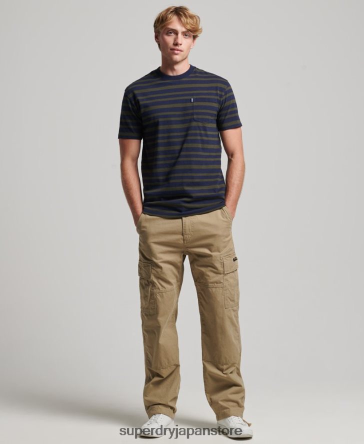 オーガニックコットン エッセンシャル ロゴ ストライプ Tシャツ 男性 Superdry 衣類 海軍 2J62PZ4906