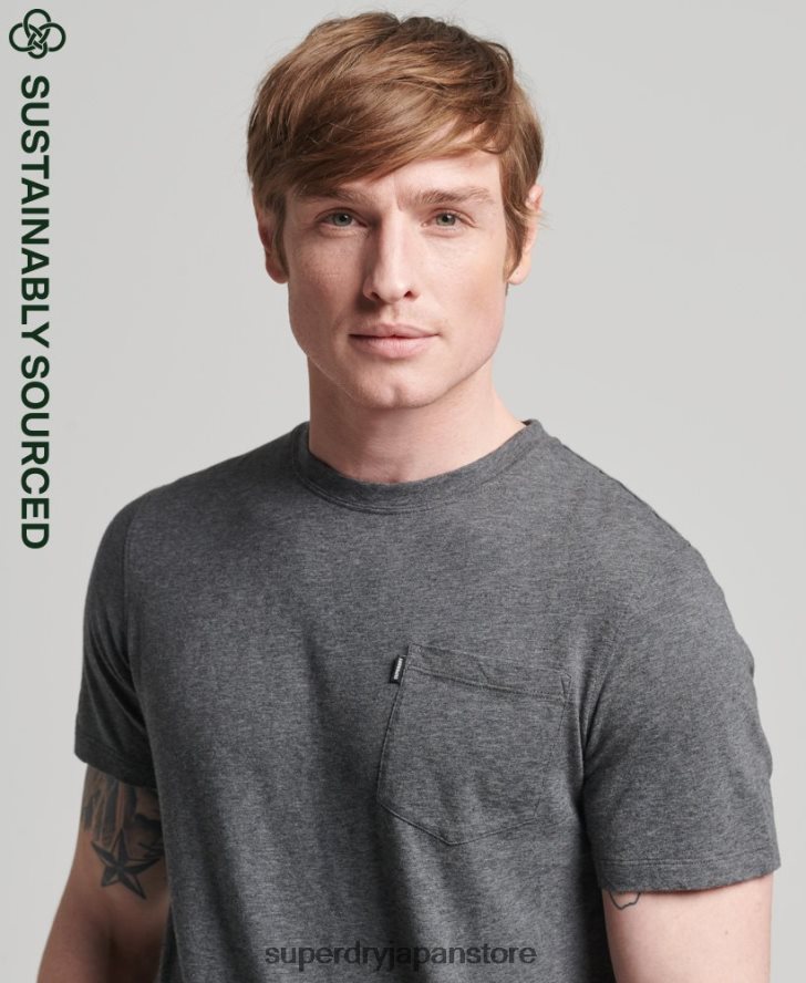 オーガニックコットン クルーネック スラブポケット Tシャツ 男性 Superdry 衣類 濃い灰色 2J62PZ4910