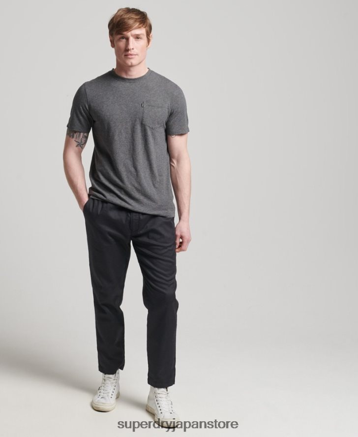 オーガニックコットン クルーネック スラブポケット Tシャツ 男性 Superdry 衣類 濃い灰色 2J62PZ4910