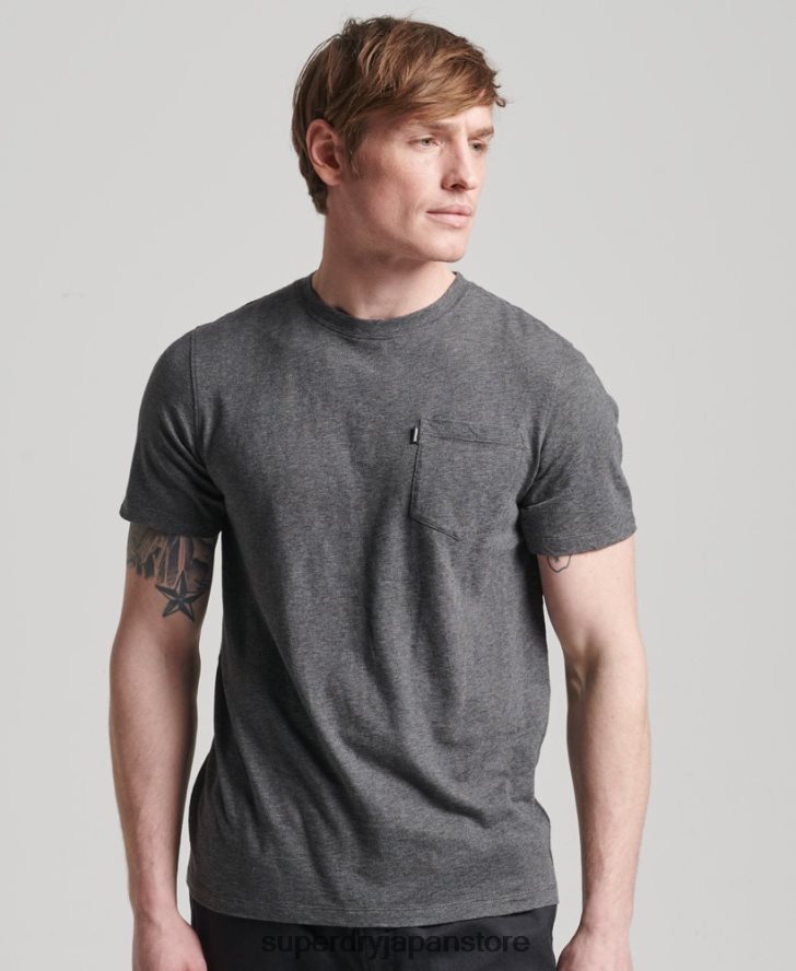 オーガニックコットン クルーネック スラブポケット Tシャツ 男性 Superdry 衣類 濃い灰色 2J62PZ4910