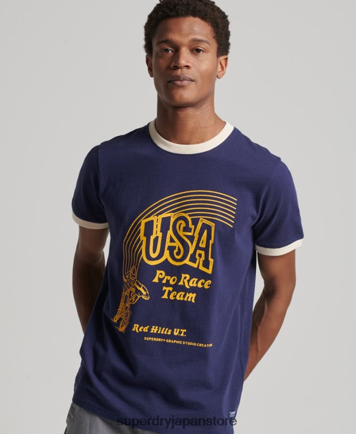 私の世代のヴィンテージ T シャツ 男性 Superdry 衣類 海軍 2J62PZ4914