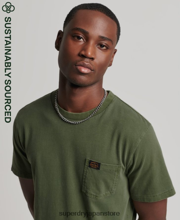 オーガニックコットン ワークウェア ポケット Tシャツ 男性 Superdry 衣類 緑 2J62PZ4929