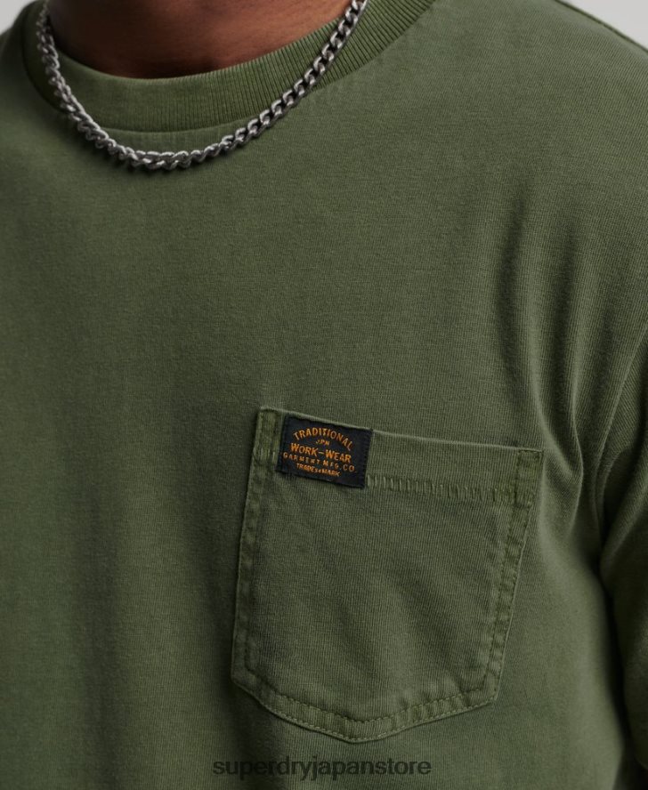 オーガニックコットン ワークウェア ポケット Tシャツ 男性 Superdry 衣類 緑 2J62PZ4929
