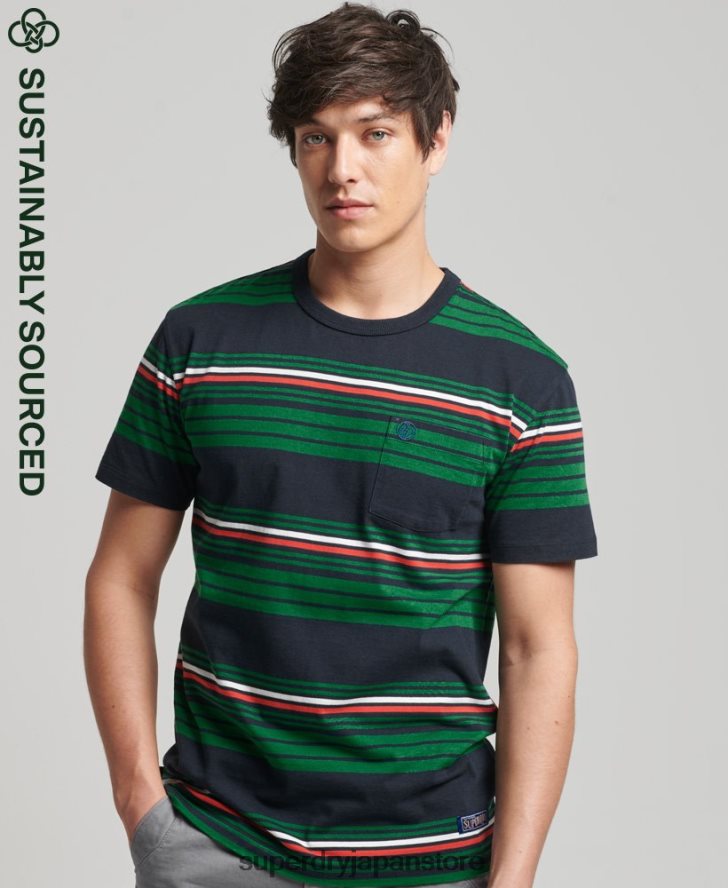 ヴィンテージストライプTシャツ 男性 Superdry 衣類 緑 2J62PZ4934