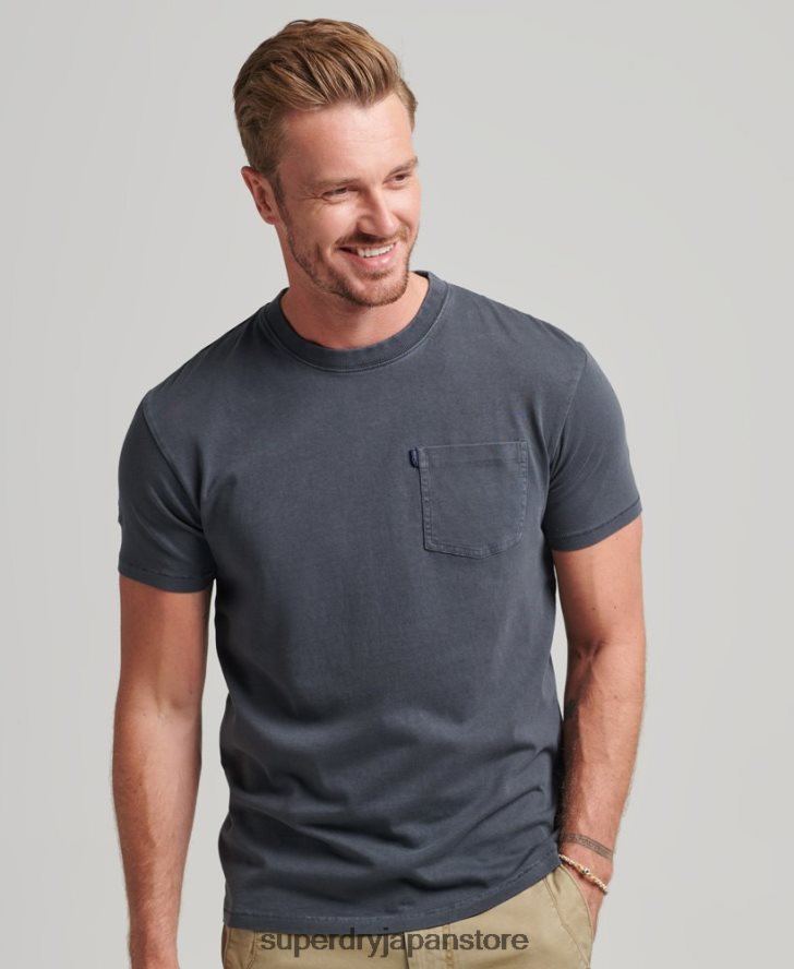 オーガニックコットン ポケットTシャツ 男性 Superdry 衣類 濃い灰色 2J62PZ4938
