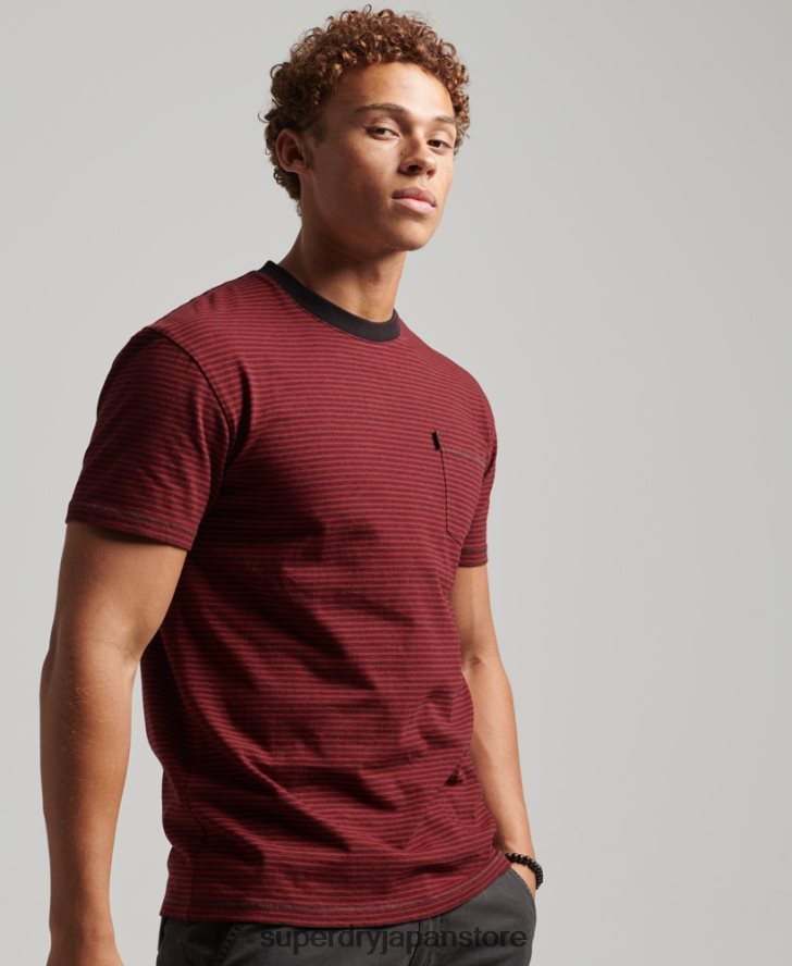 オーガニックコットン ストライプポケットTシャツ 男性 Superdry 衣類 赤 2J62PZ4944