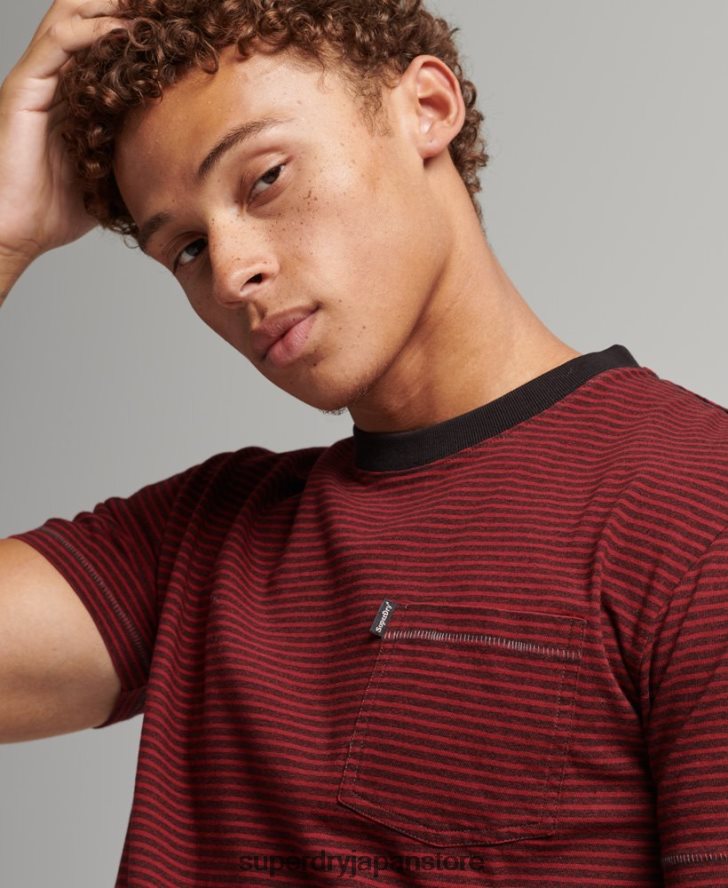 オーガニックコットン ストライプポケットTシャツ 男性 Superdry 衣類 赤 2J62PZ4944