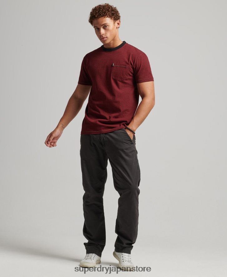 オーガニックコットン ストライプポケットTシャツ 男性 Superdry 衣類 赤 2J62PZ4944