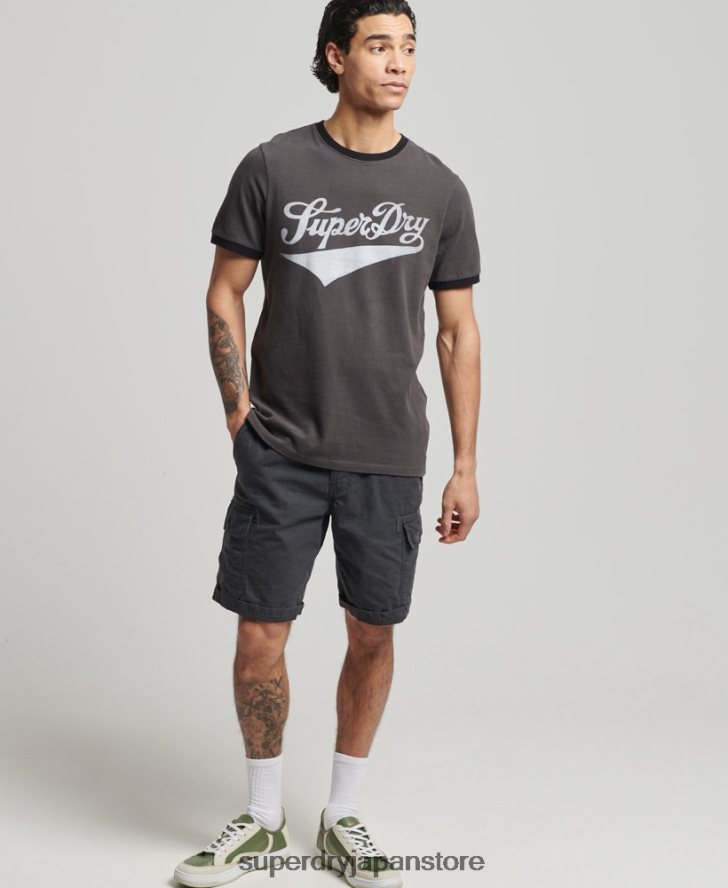 ヴィンテージ アメリカーナ リンガー T シャツ 男性 Superdry 衣類 濃い灰色 2J62PZ4945