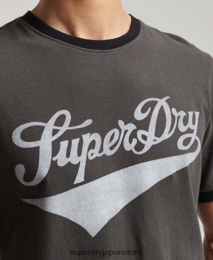 ヴィンテージ アメリカーナ リンガー T シャツ 男性 Superdry 衣類 濃い灰色 2J62PZ4945