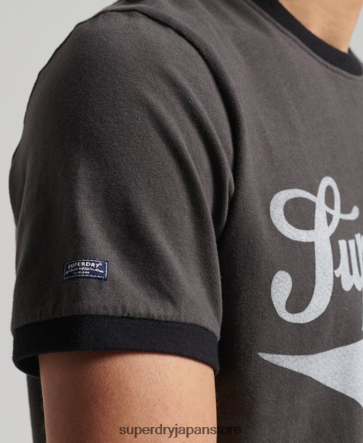 ヴィンテージ アメリカーナ リンガー T シャツ 男性 Superdry 衣類 濃い灰色 2J62PZ4945